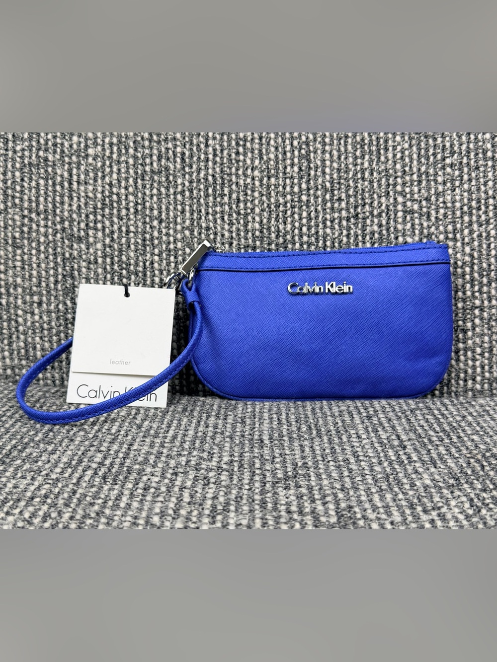 Calvin Klein Saffiano Leather Wristlet Cornflower Blue H2RL1023 NWT READ